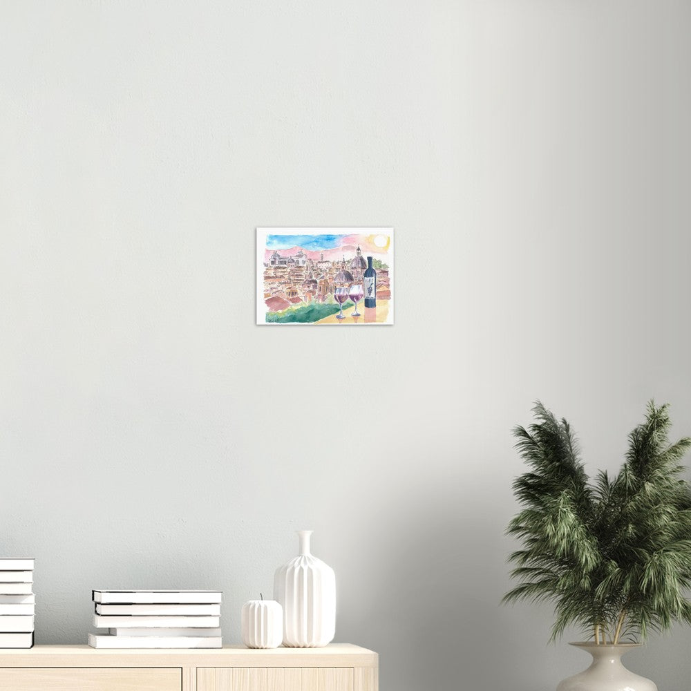 Romantic Vino in Roma Italy with Panoramic View from Hill - Limited Edition Fine Art Print - Original Painting available