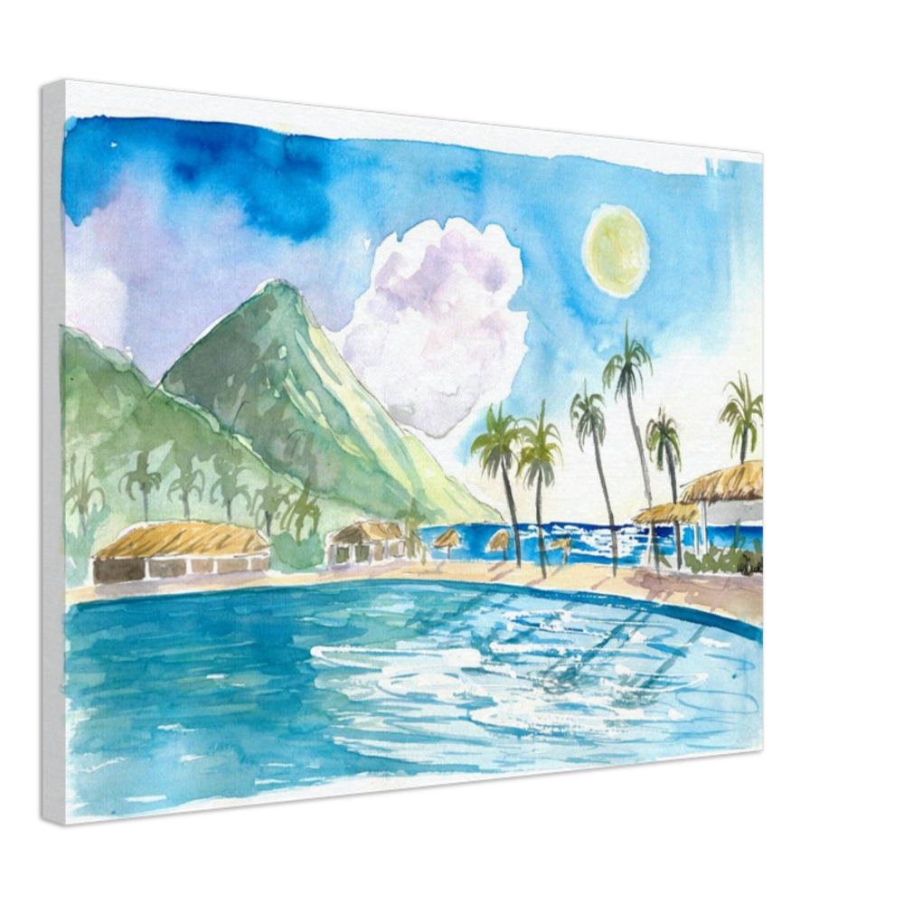 Saint Lucia Pitons and Incredible Caribbean Infinity Pool - Limited Edition Fine Art Print - Original Painting available