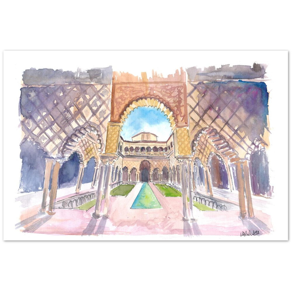 Scene of Patio de las Doncellas of Alcazar in Seville Andalucia