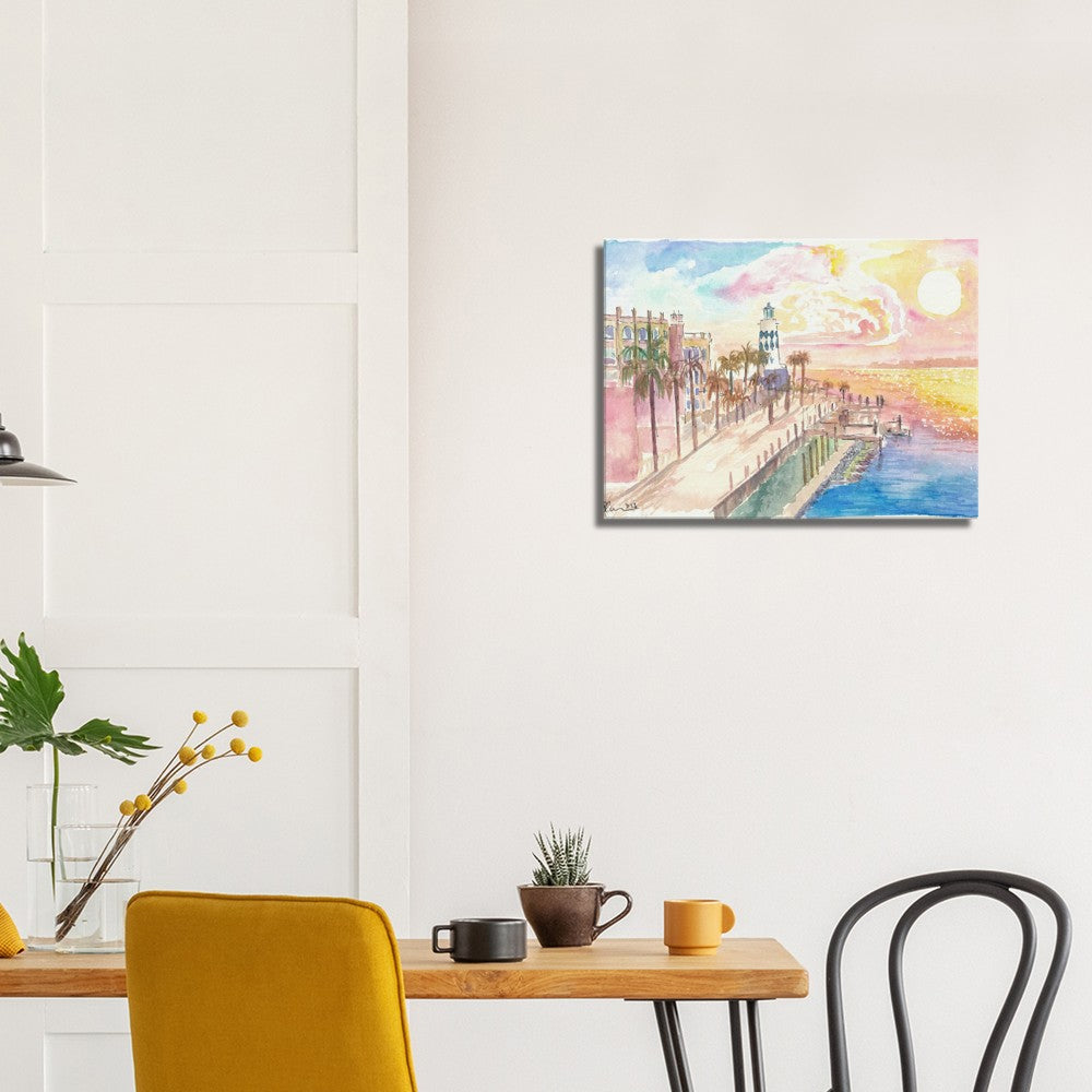 Marvellous Destin Florida Harborwalk View with Lighthouse and Sunset - Limited Edition Fine Art Print - Original Painting available