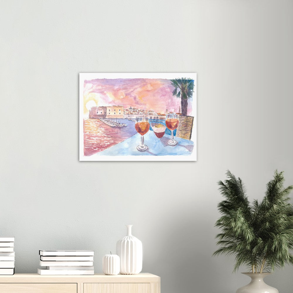 Dubrovnik Romantic Old Port View with Rectors Palace and Adriatic Drinks - Limited Edition Fine Art Print - Original Painting available