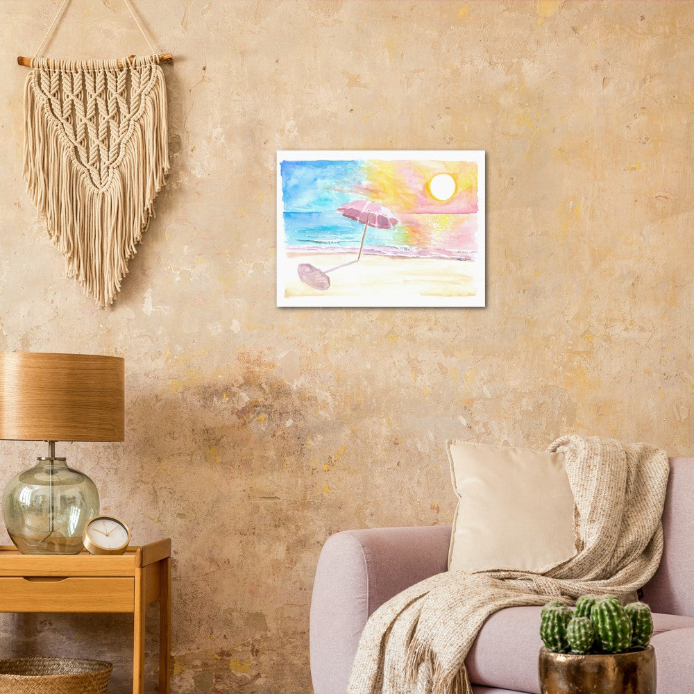 Umbrella in the Sun with Seaview Waves and Shade - Limited Edition Fine Art Print - Original Painting available