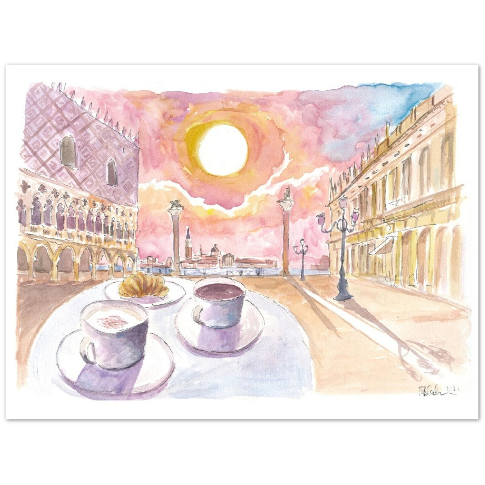 Saint Mark's Square with Coffee and Brioche - Limited Edition Fine Art Print - Original Painting available