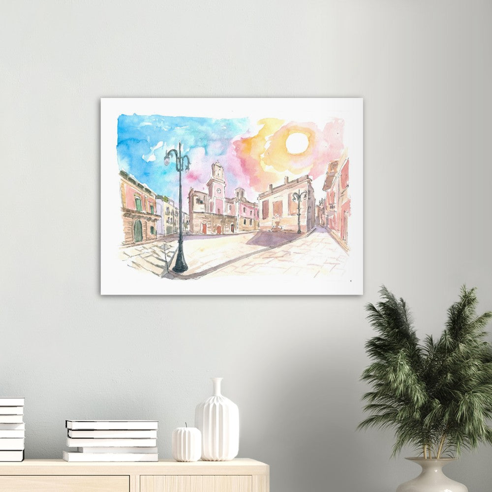 Castellana Grotte Apulia Italy Nicola and Costa Piazza Scene with Sunlight - Limited Edition Fine Art Print - Original Painting available