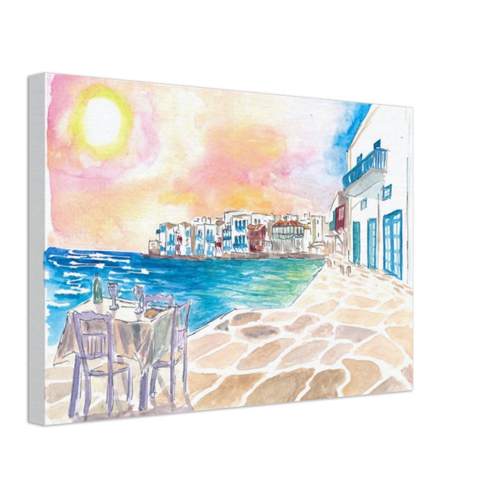 Romantic Sundowner in Picturesque Mykonos Little Venice with Seaview - Limited Edition Fine Art Print - Original Painting available