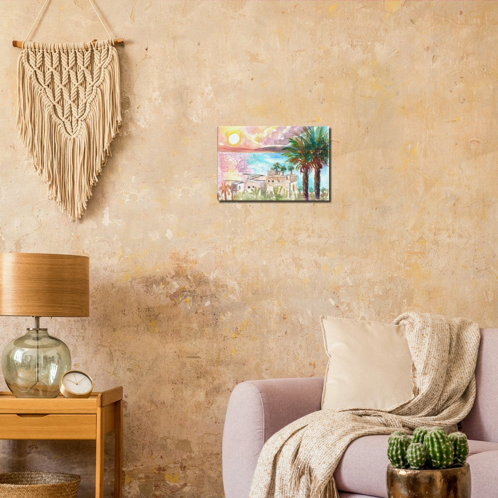 Sea of Galilee Sunset Dreams with Palms - Limited Edition Fine Art Print - Original Painting available