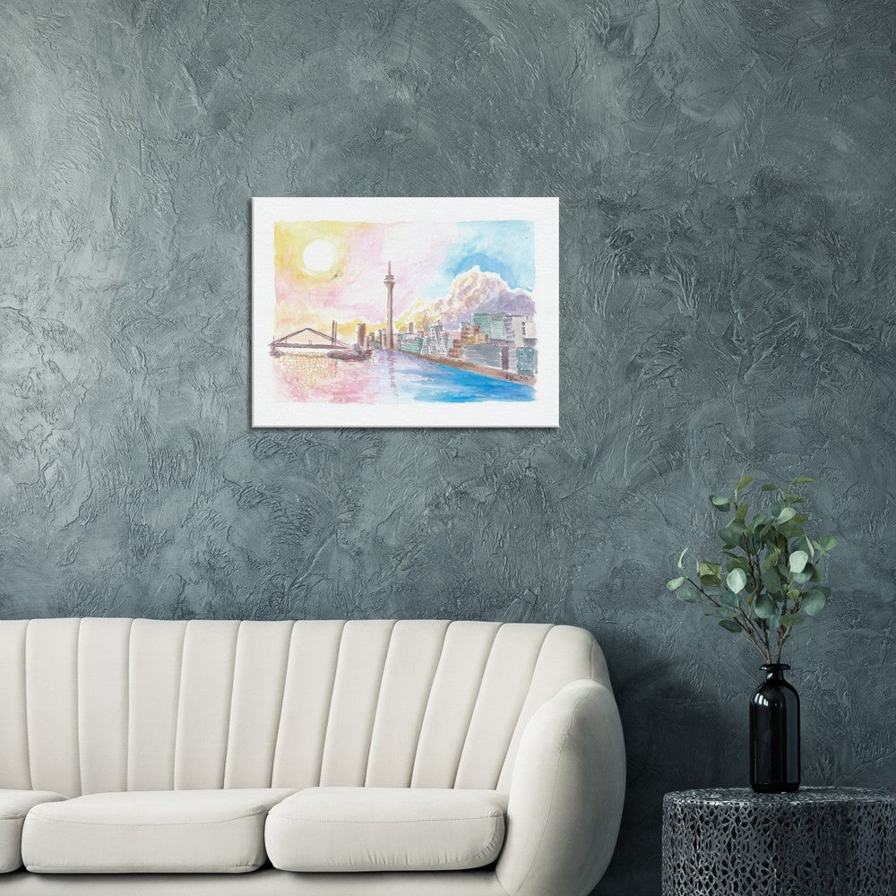 Dusseldorf Skyline with Rhine Bridge and Sunset - Limited Edition Fine Art Print -
