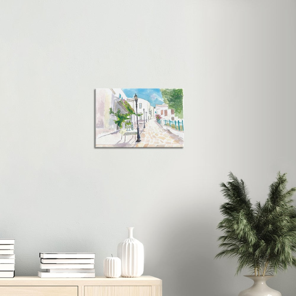 Mediterranean Street Scene with White Houses and Blue Sky - Limited Edition Fine Art Print - Original Painting available