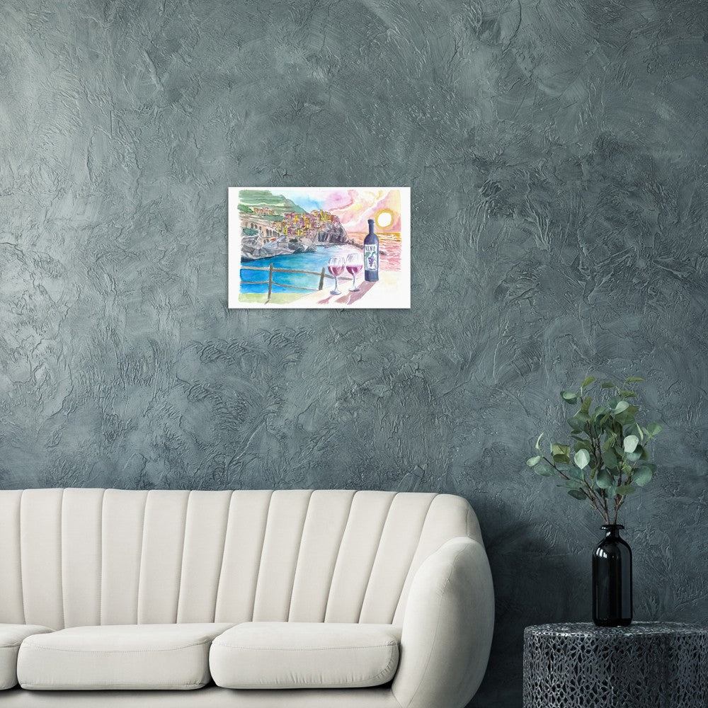 5 Terre Vibes with Wine in Manarola - Limited Edition Fine Art Print - Original Painting available