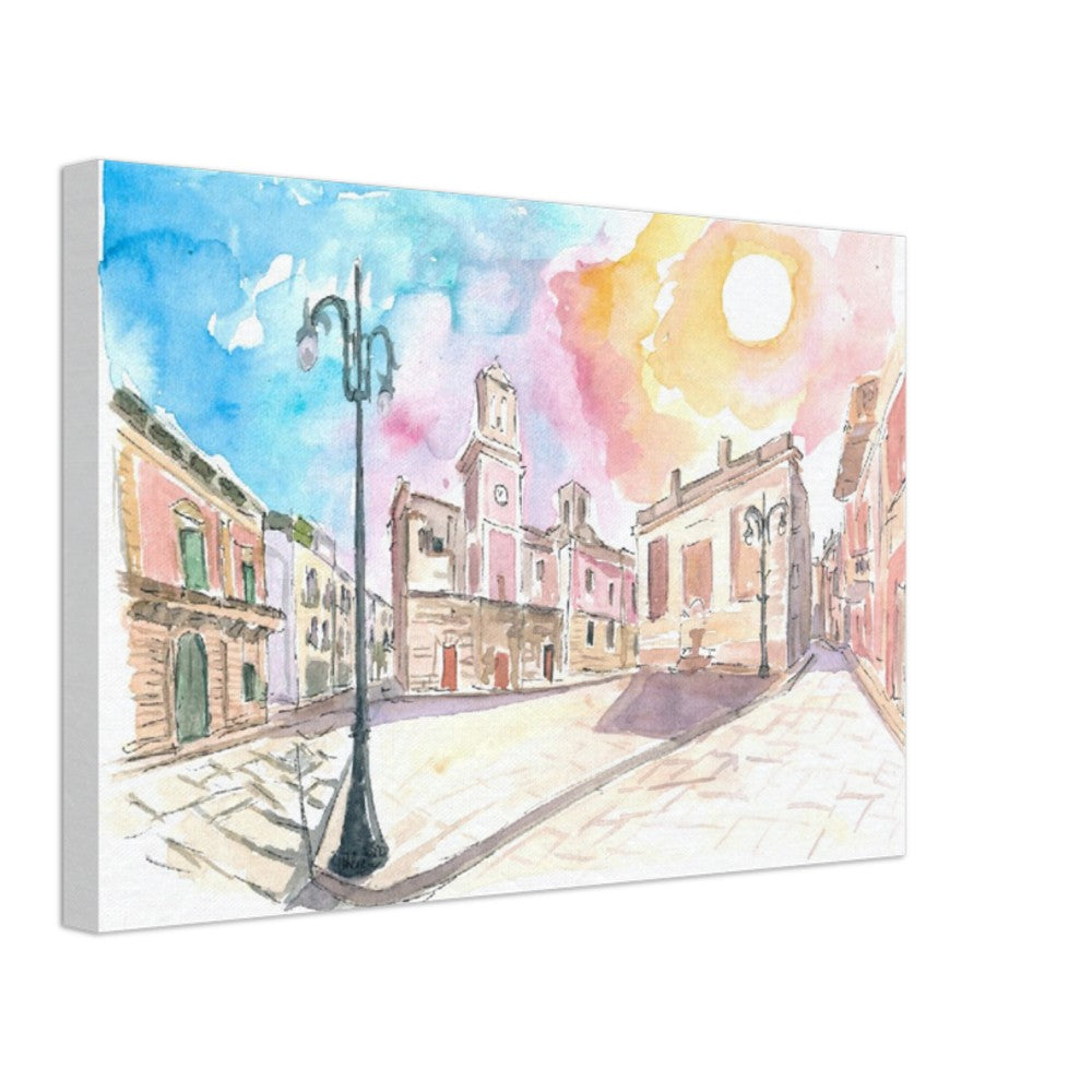 Castellana Grotte Apulia Italy Nicola and Costa Piazza Scene with Sunlight - Limited Edition Fine Art Print - Original Painting available