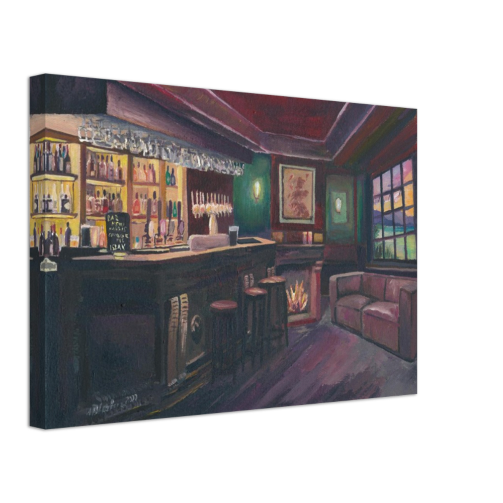 Pub Evening with Bar and Fireplace in Lonely Scottish Highlands - Fine Art Print Giclee - Original available