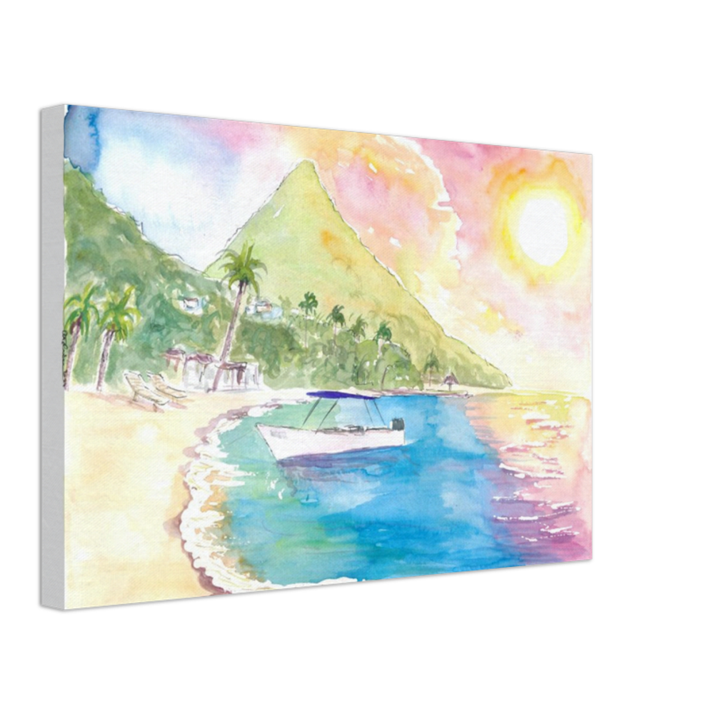 St Lucia Sunset and Amazing Piton Beach Scene