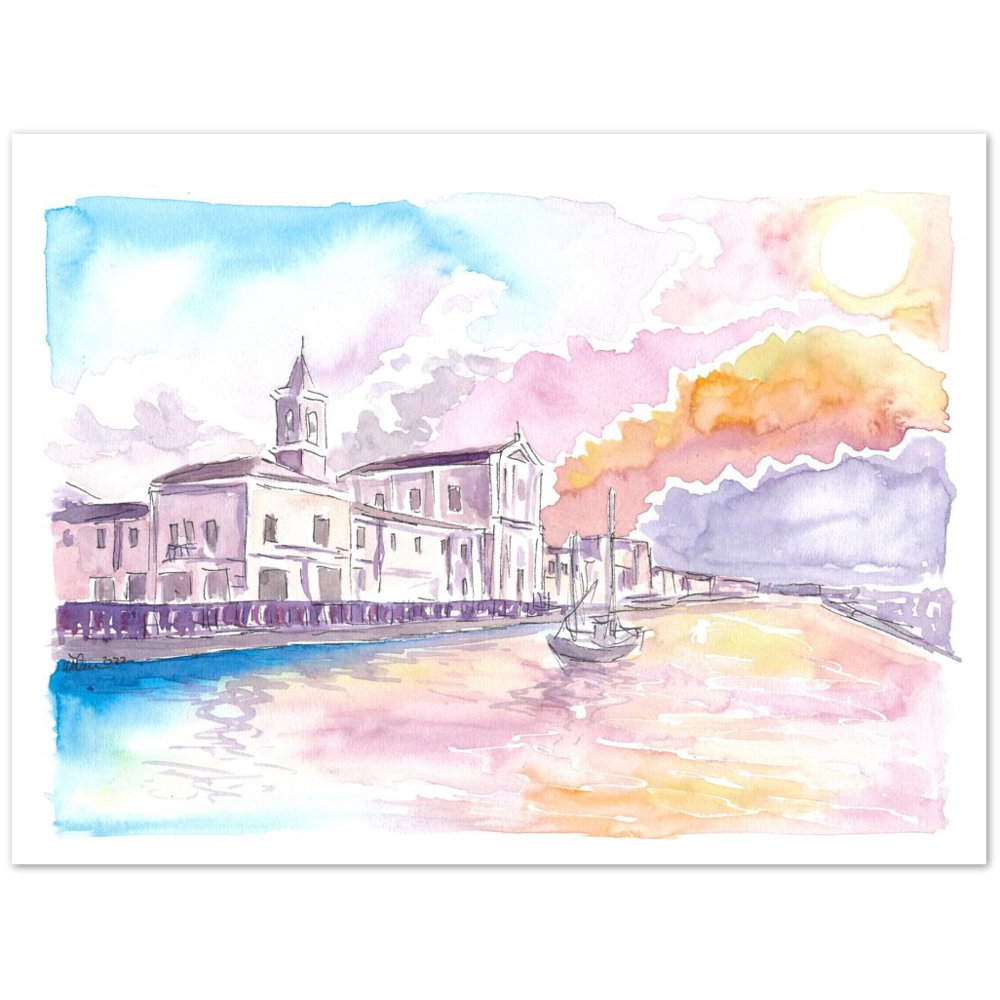 Cesenatico Summer Breeze Harbour Sunset Scene - Limited Edition Fine Art Print - Original Painting available