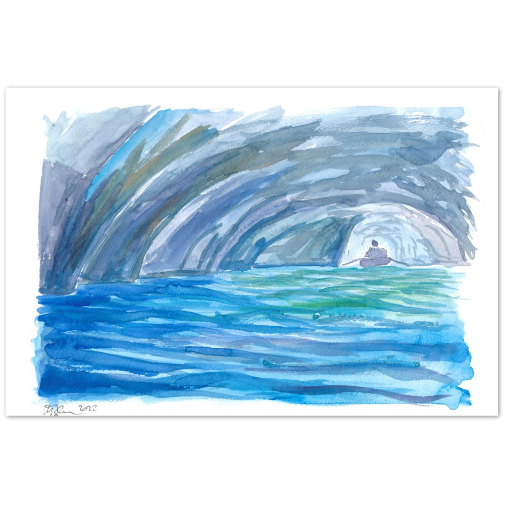 Grotta Azzurra - A Blue Grotto Capri Boat Excursion - Limited Edition Fine Art Print - Original Painting available