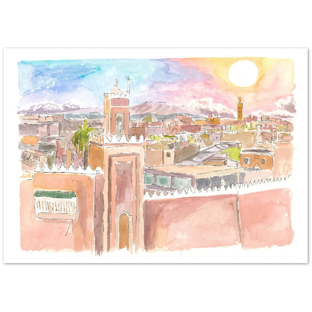 Marrakech View of Walls and Rooftops in Afternoon Sun - Limited Edition Fine Art Print - Original Painting available