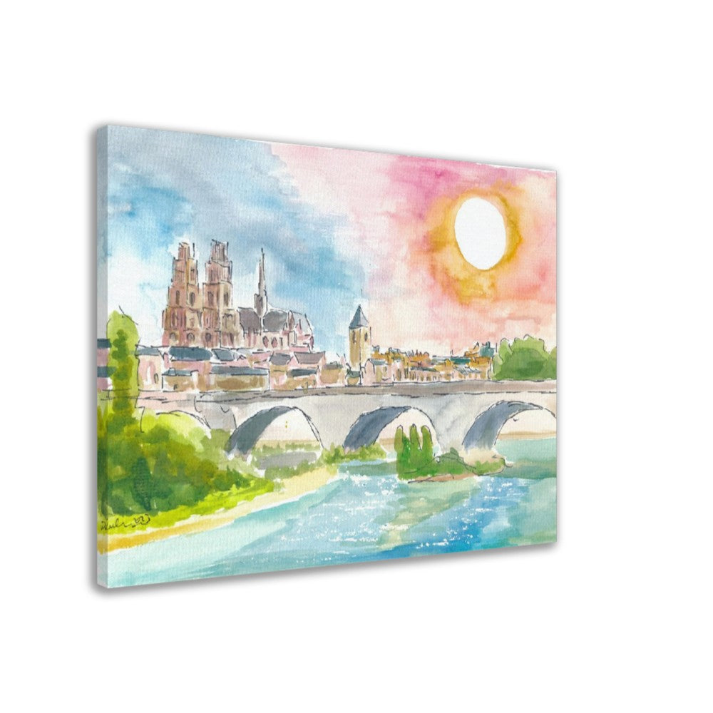 Orleans France view of cathedral and Loire river - Limited Edition Fine Art Print - Original Painting available