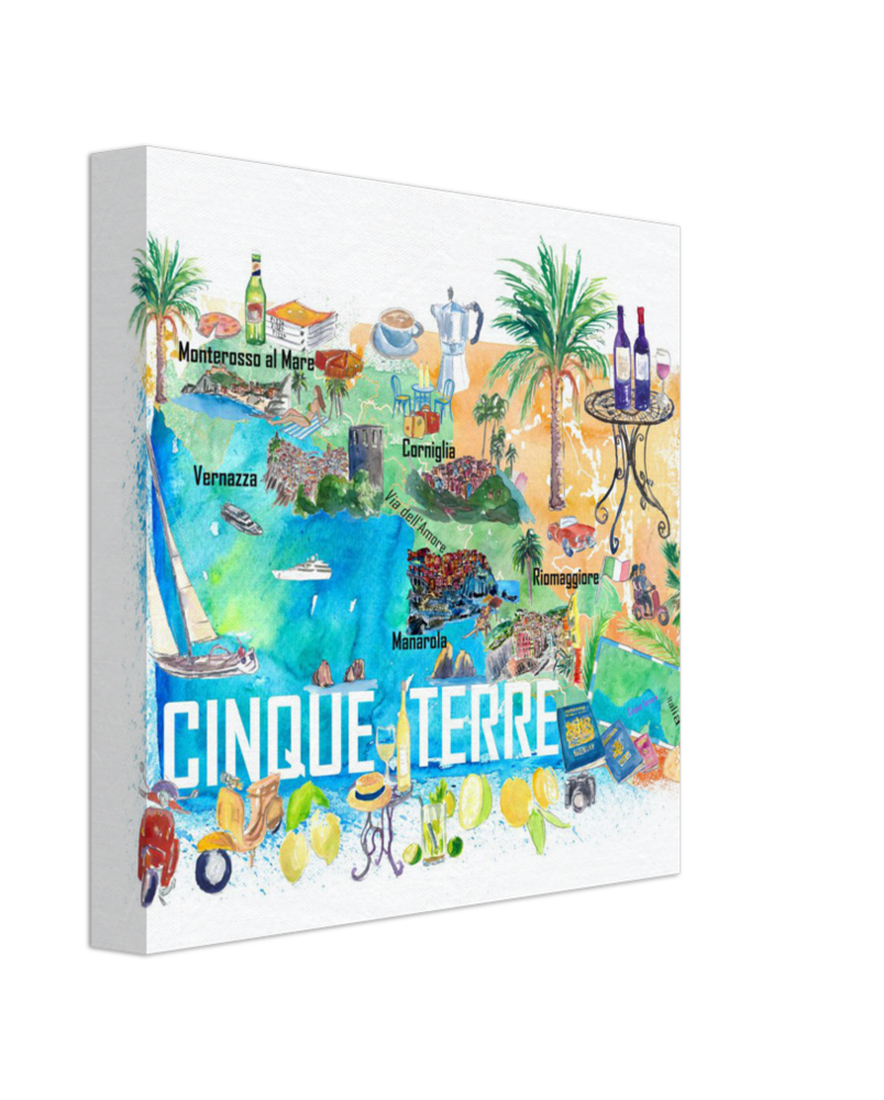 Cinque Terre Italien Illustrierte Mittelmeer-Reisekarte Highlights Golfs