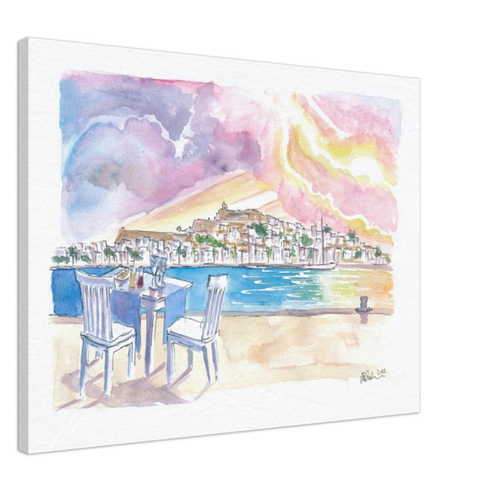 Sundowner with Gorgeous View of Eivissa Ibiza Old Town and Castle - Limited Edition Fine Art Print - Original Painting available