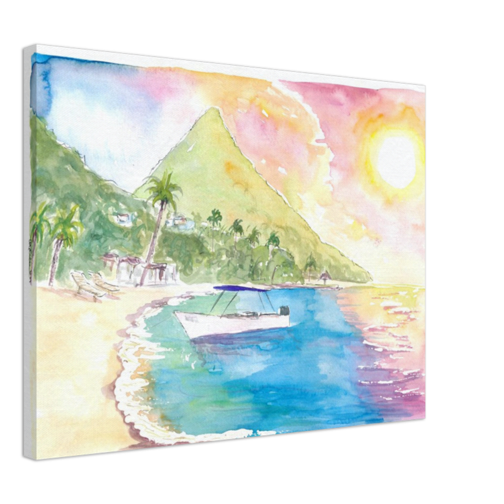 St Lucia Sunset and Amazing Piton Beach Scene