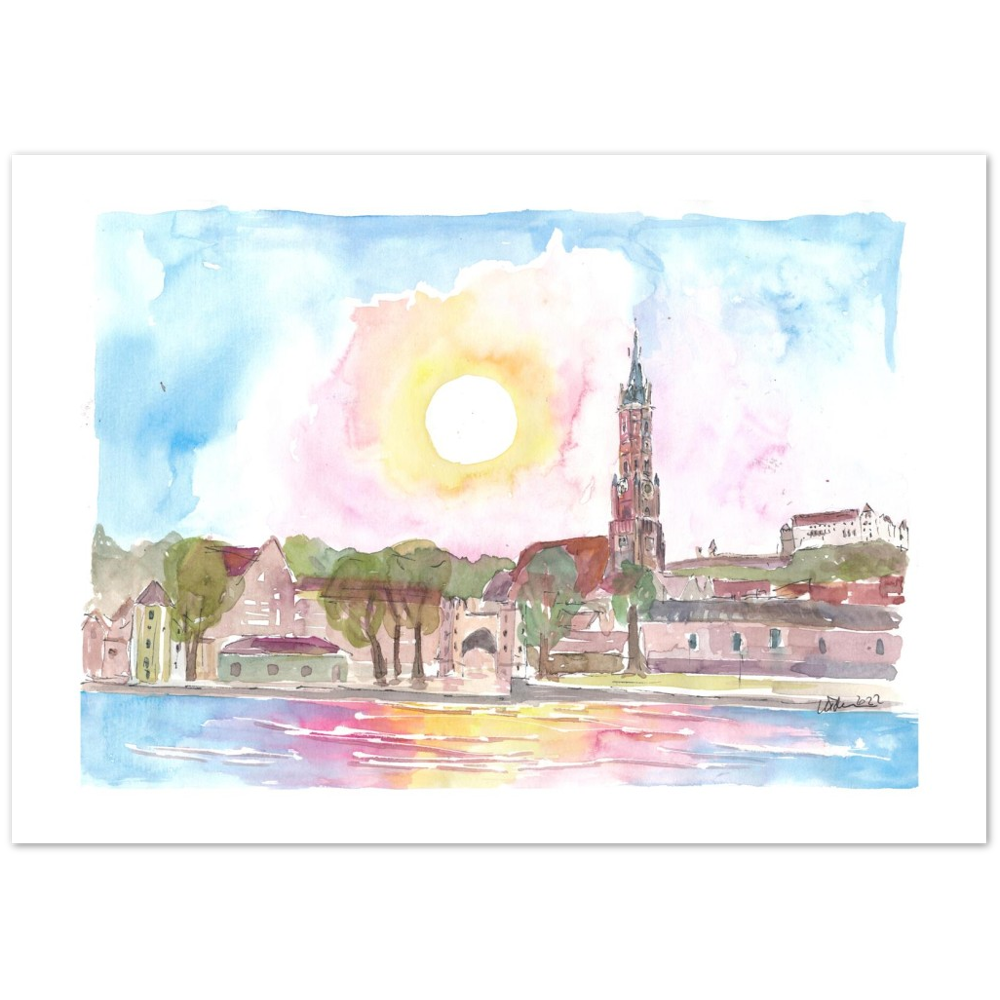 Landshut Bavaria Old Town Cityscape with St Martin Trausnitz and Isar River