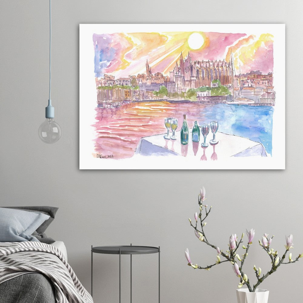 Dinner in Palma Majorca with Port, Wine and La Seu - Limited Edition Fine Art Print - Original Painting available