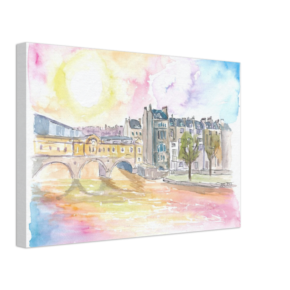 Historic Bath England Scene with Sunset over Avon - Limited Edition Fine Art Print - Original Painting available