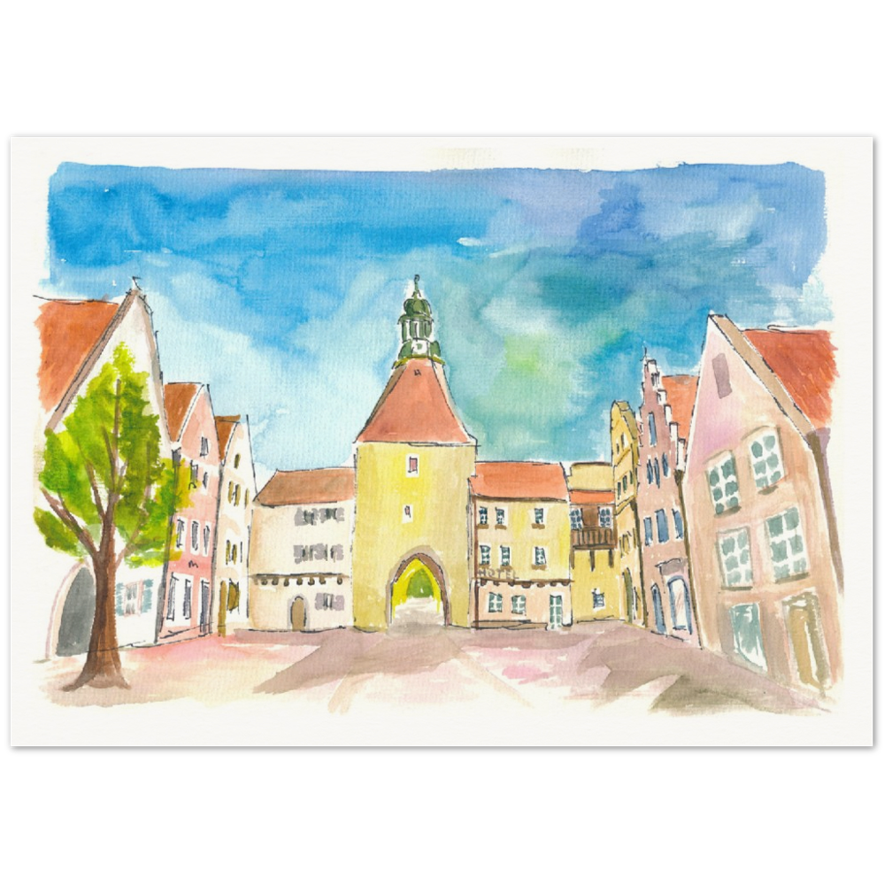 Weiden Bavaria Lower Market Square with Gate and Medieval Houses - Limited Edition Fine Art Print - Original Painting available