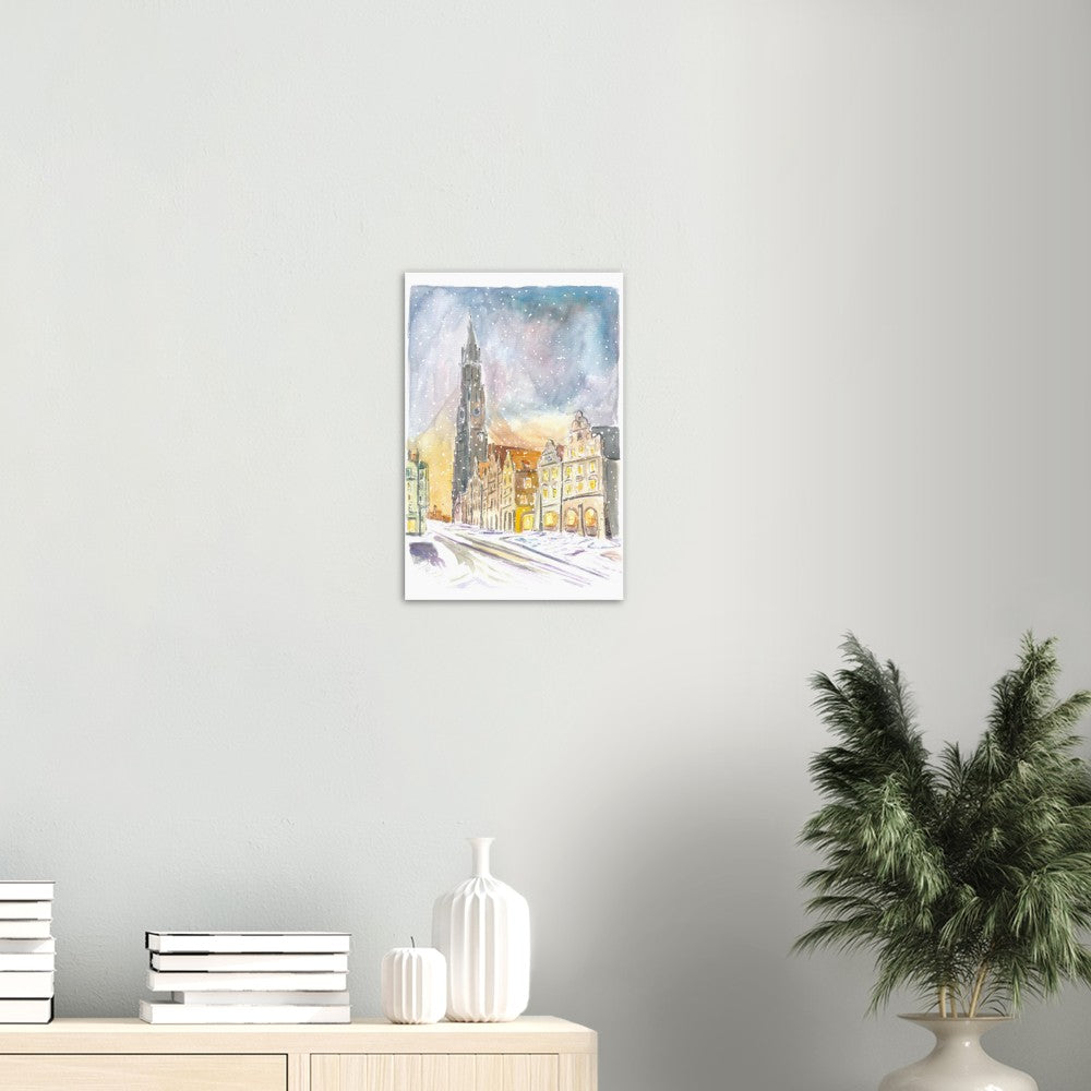 Landshut Altstadt Snowy Winter Scene with Saint Martin Basilica - Limited Edition Fine Art Print
