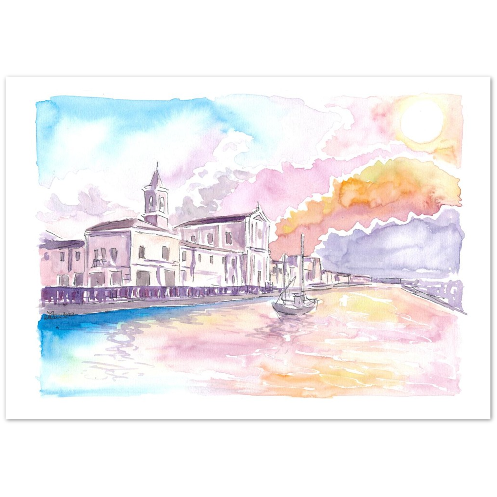 Cesenatico Summer Breeze Harbour Sunset Scene - Limited Edition Fine Art Print - Original Painting available