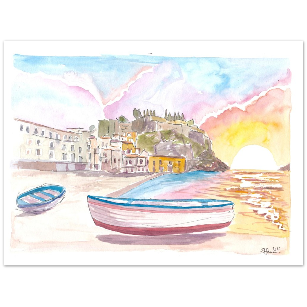 Lipari Aeolian Islands quiet Port Scene with Boats in Italy