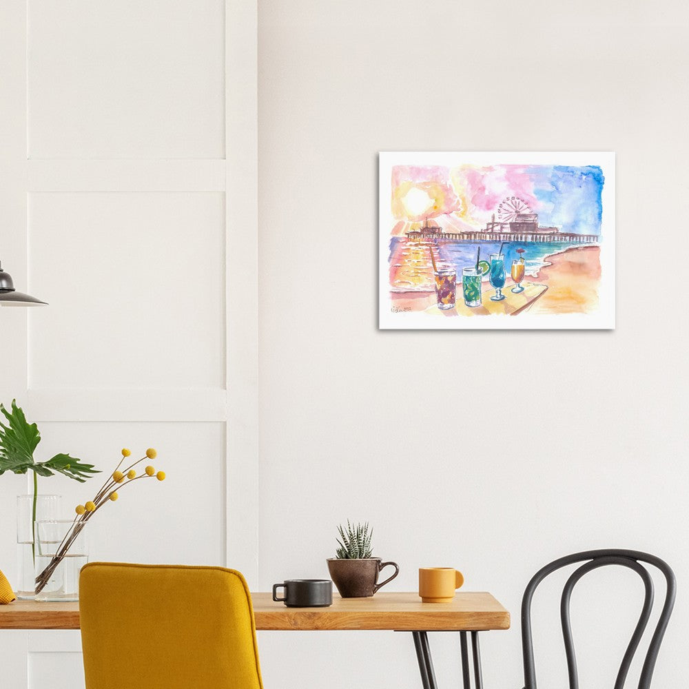 Sunset Fruit Cocktails with Santa Monica Pier at the Beach - Limited Edition Fine Art Print - Original Painting available