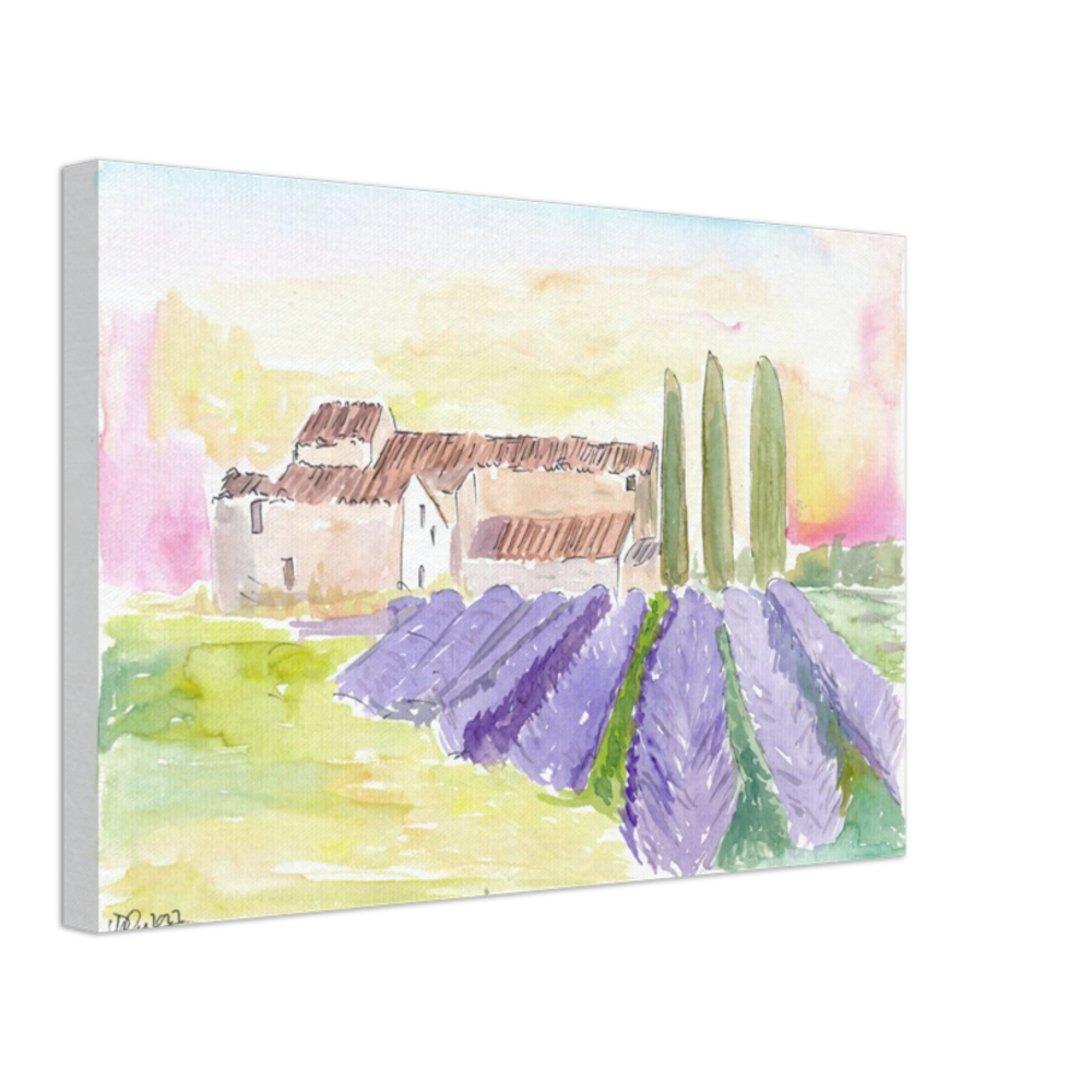 Provence Classical View of Lavender Fields and Abbey - Limited Edition Fine Art Print - Original Painting available
