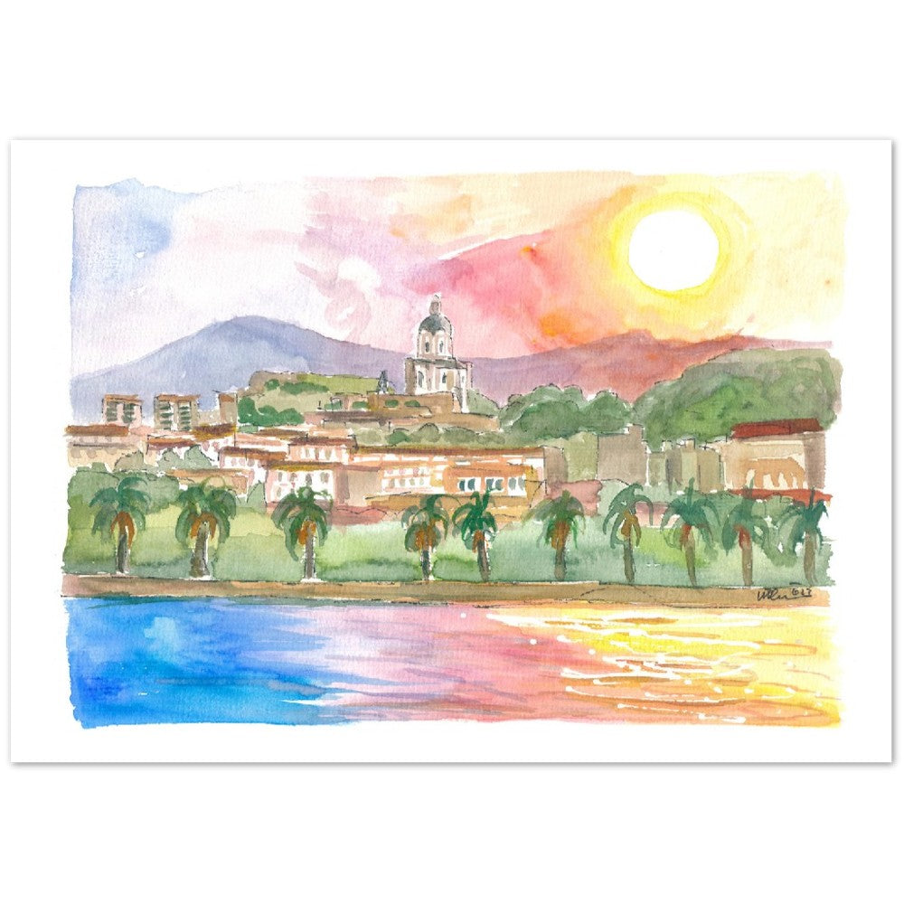 Messina Sicily City View from Mediterranean Sea - Limited Edition Fine Art Print - Original Painting available