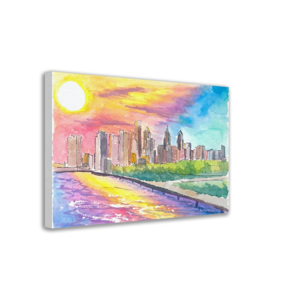 Philadelphia PA Impressive Skyline Colorful Sunset Mood - Limited Edition Fine Art Print - Original Painting available
