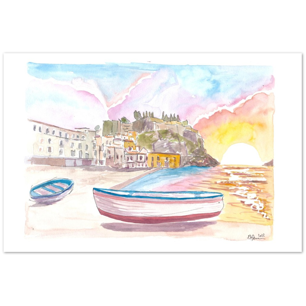 Lipari Aeolian Islands quiet Port Scene with Boats in Italy