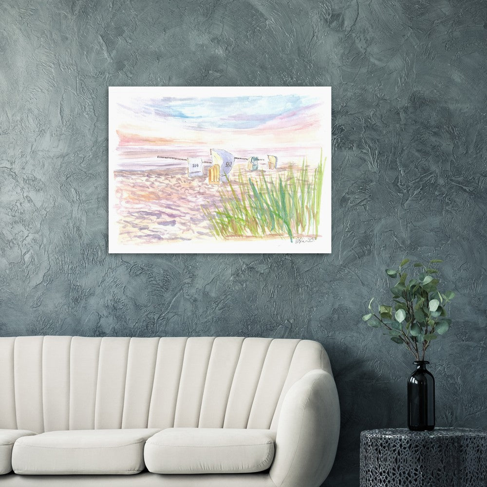 Baltic Sea Beach Chairs and Sunset Romance - Limited Edition Fine Art Print - Original Painting available