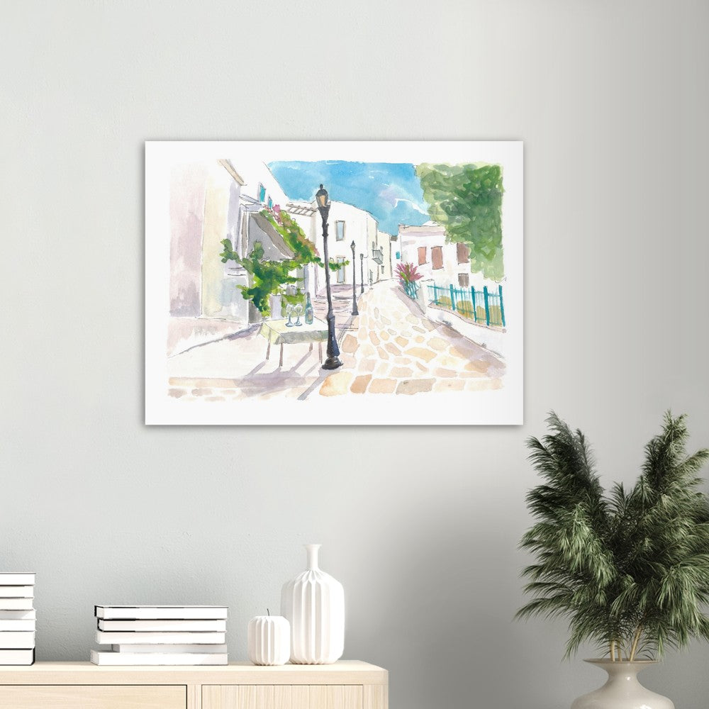 Mediterranean Street Scene with White Houses and Blue Sky - Limited Edition Fine Art Print - Original Painting available