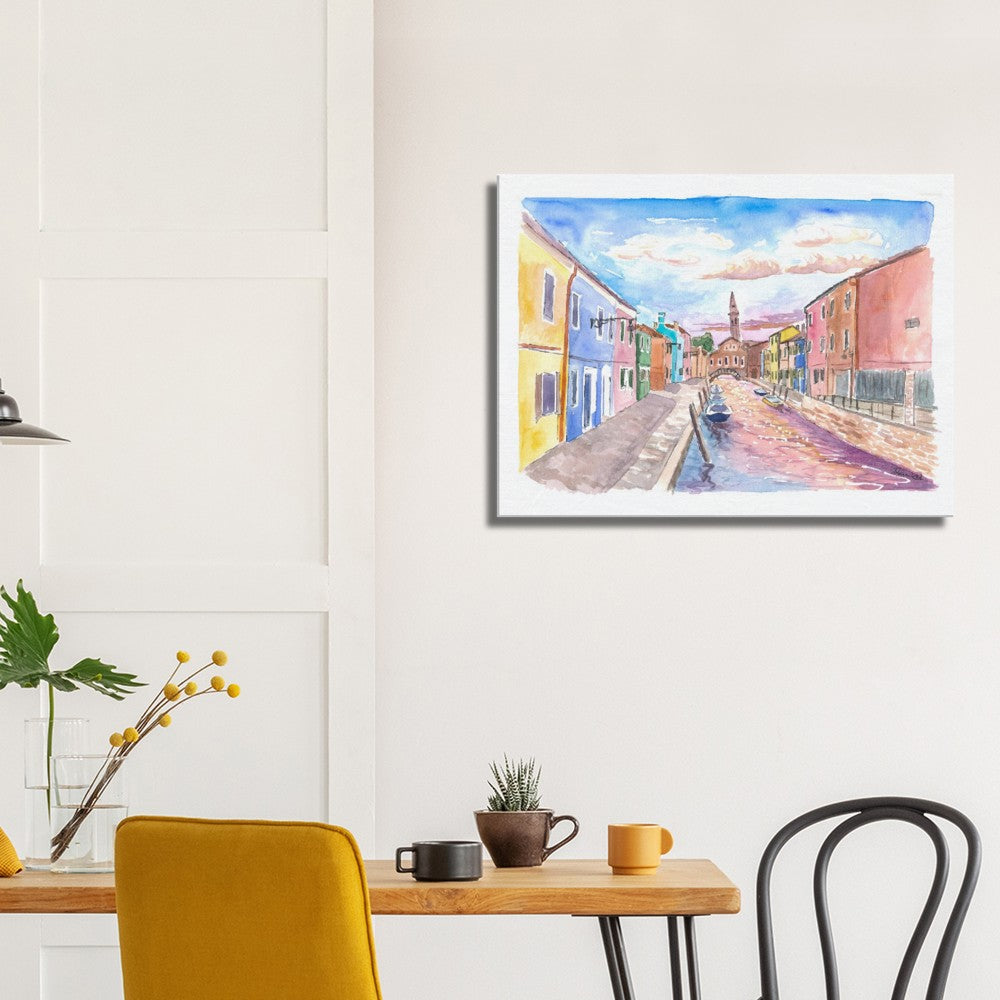 Burano view of Canal and Leaning Bell Tower - Limited Edition Fine Art Print - Original Painting available