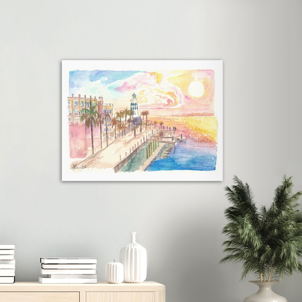 Marvellous Destin Florida Harborwalk View with Lighthouse and Sunset - Limited Edition Fine Art Print - Original Painting available