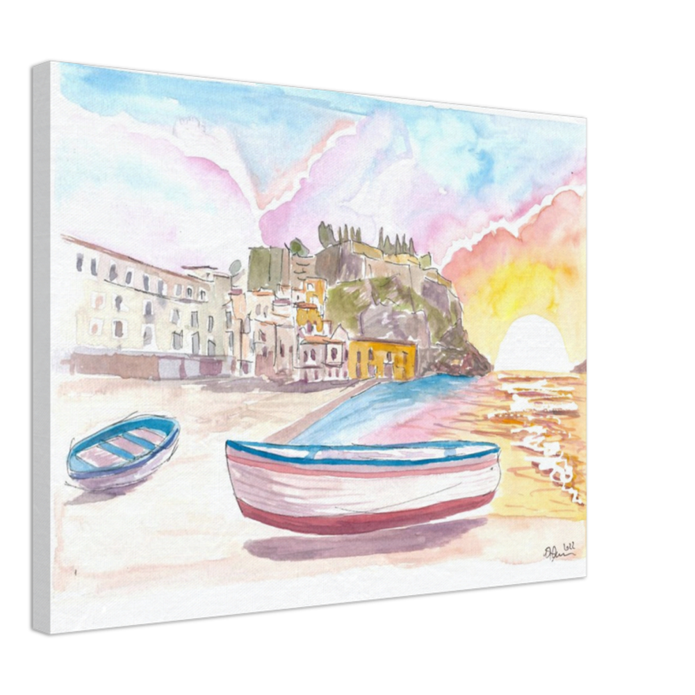 Lipari Aeolian Islands quiet Port Scene with Boats in Italy