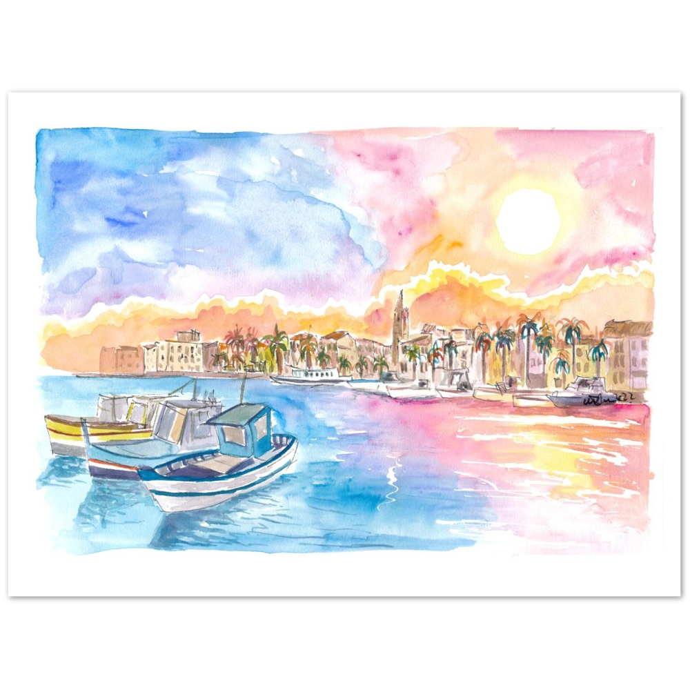 Romantic Harbour Sunset in Coastal Provence in Southern France
