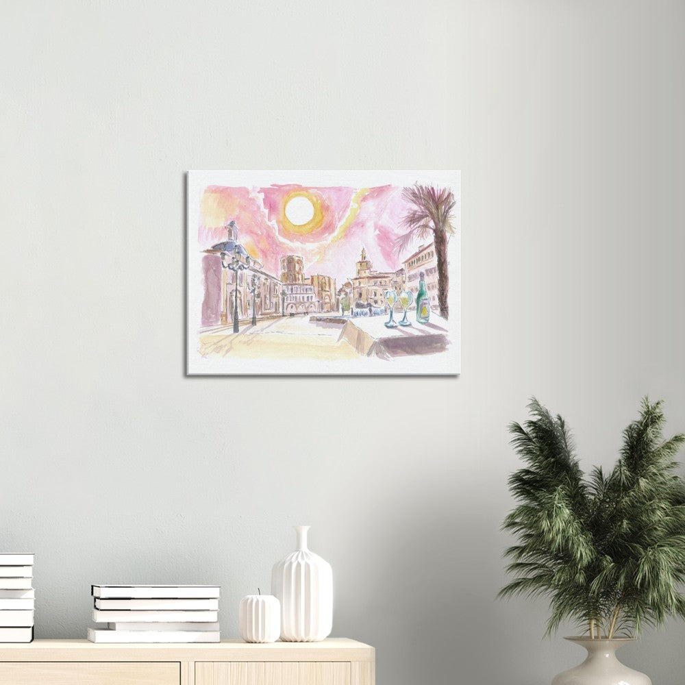 Valencia Spain with Plaza de la Virgen and Fountain - Limited Edition Fine Art Print - Original Painting available