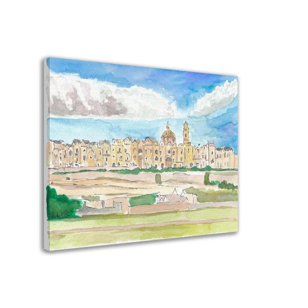 Locorotondo View of Hilltop Town in Puglia Italy - Limited Edition Fine Art Print - Original Painting available