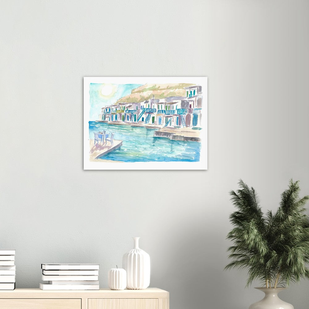Milos Greece Aegean Island Dreams with Harbour Scene - Limited Edition Fine Art Print - Original Painting available