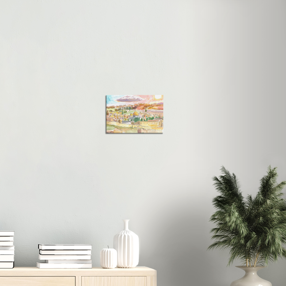 Holy City Jerusalem Cityview with Dome of Rock and Sunset - Limited Edition Fine Art Print - Original Painting available