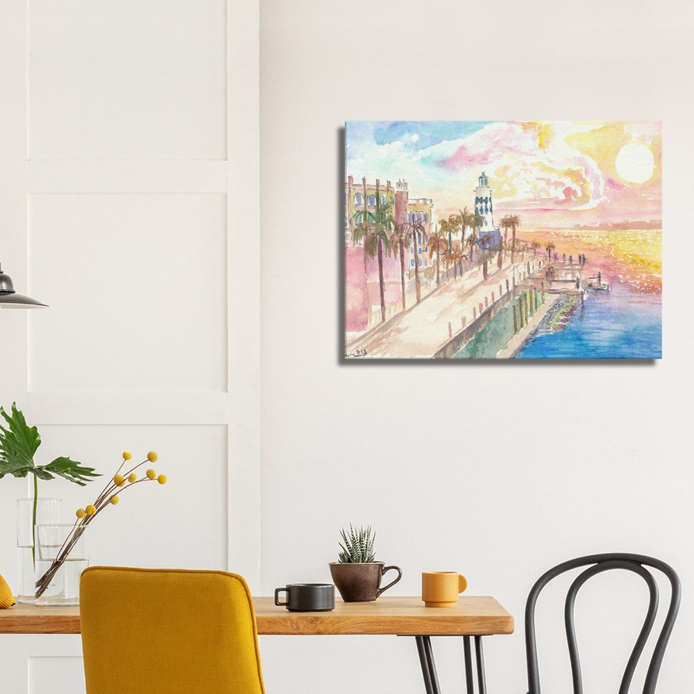 Marvellous Destin Florida Harborwalk View with Lighthouse and Sunset - Limited Edition Fine Art Print - Original Painting available