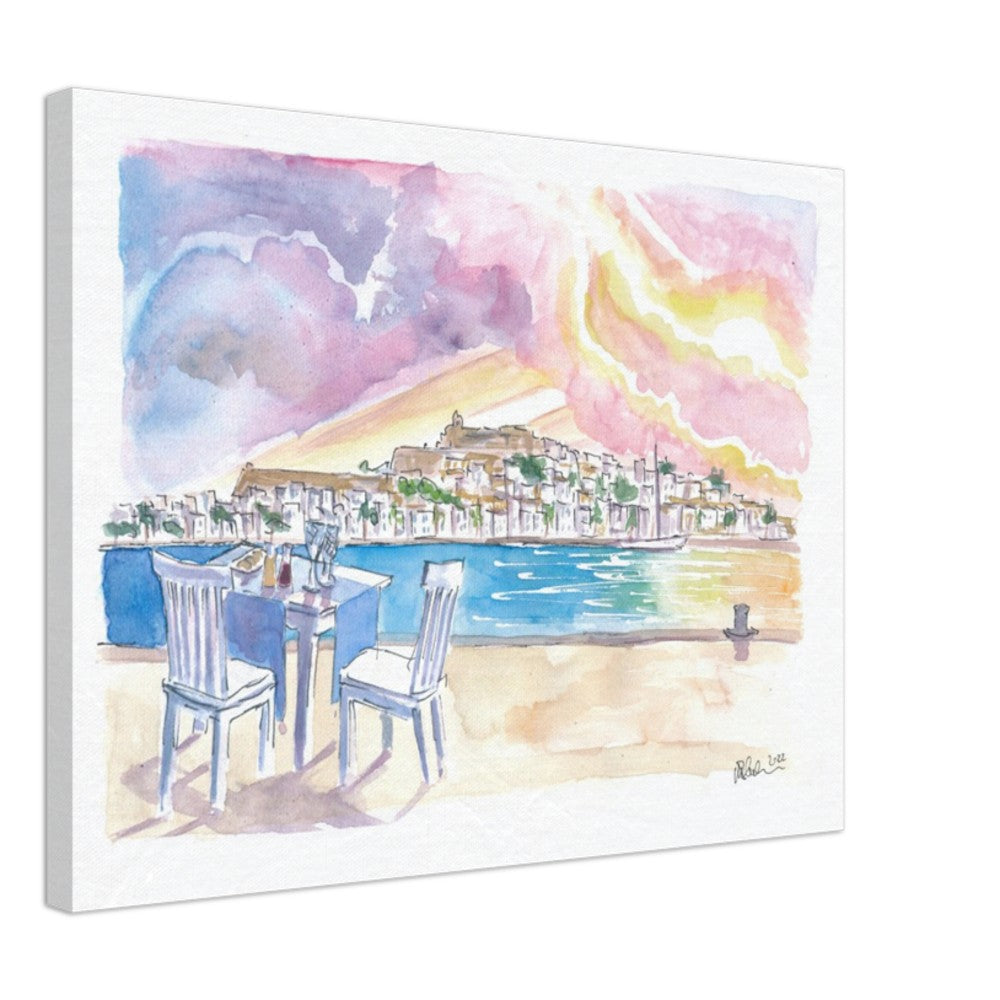 Sundowner with Gorgeous View of Eivissa Ibiza Old Town and Castle - Limited Edition Fine Art Print - Original Painting available