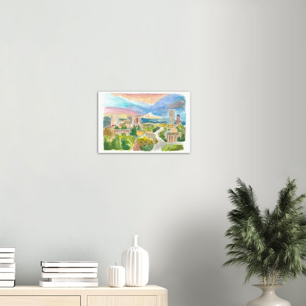 Scenic Portland Oregon with View of Mt Hood - Limited Edition Fine Art Print - Original Painting available