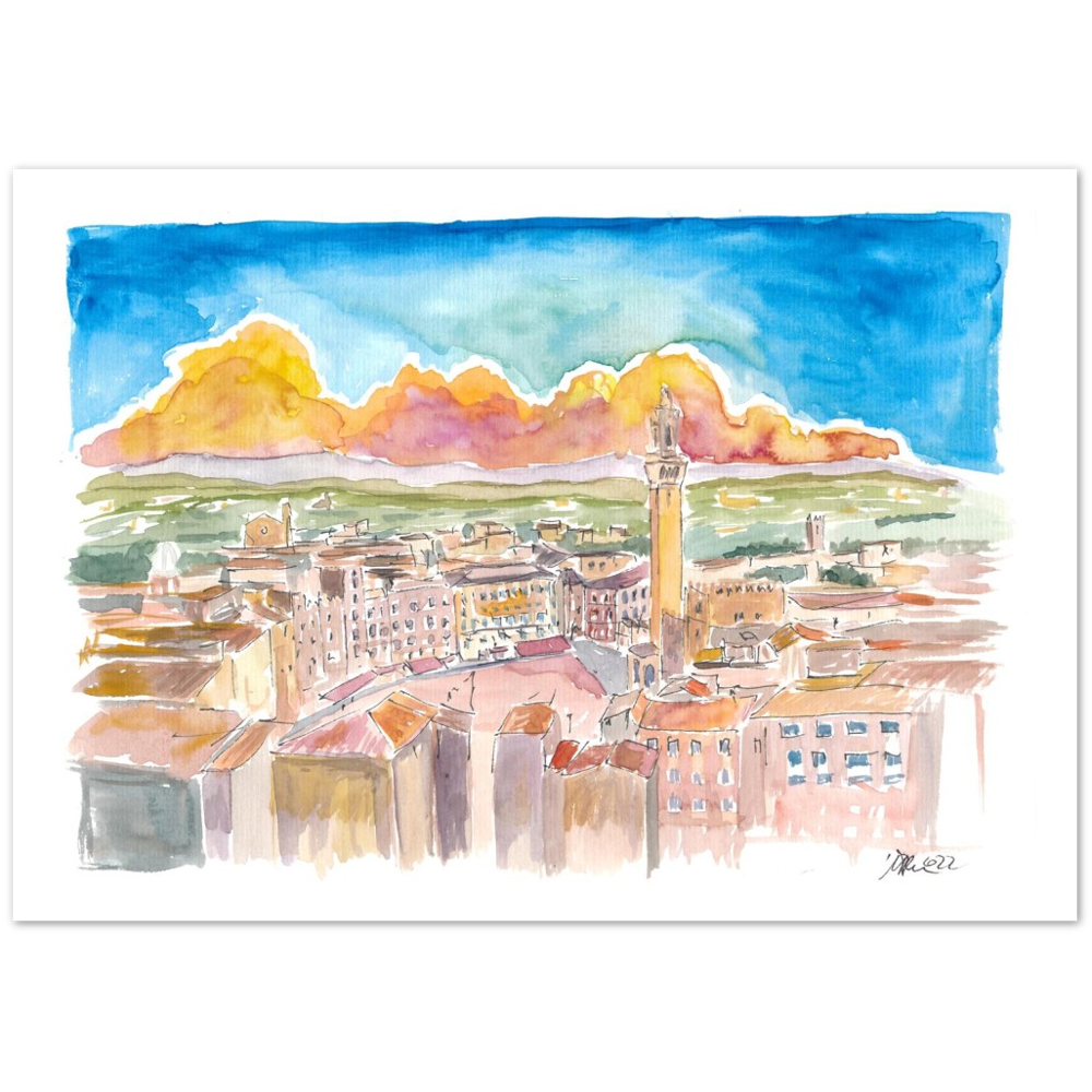 Sunset in Siena Tuscany Italy Piazza del Campo