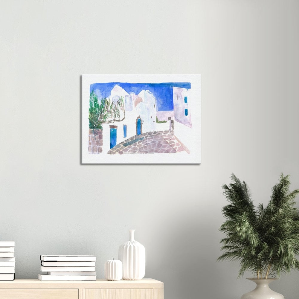 Mediterranean Alley with White Houses and Blue Doors - Limited Edition Fine Art Print - Original Painting available